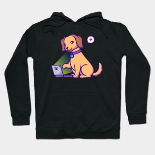 Cute Dog Playing Laptop Cartoon Hoodie